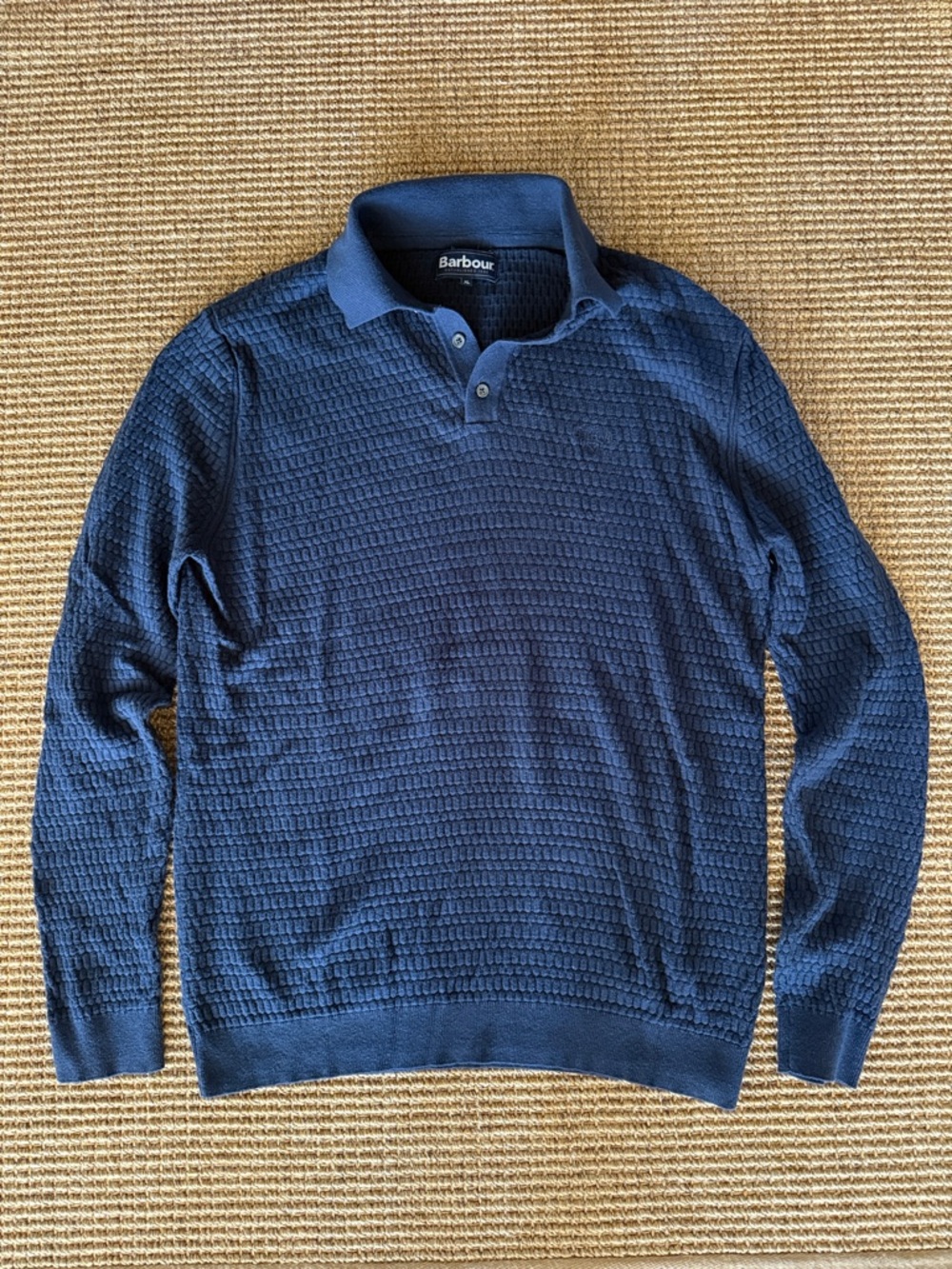 Barbour Navy Textured Knit Polo Golf Sweater XL
